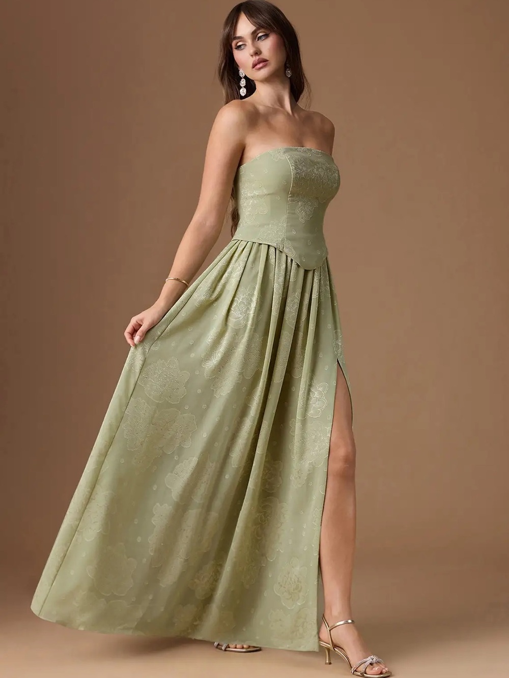 NWT Azazie Isaura Celadon Maxi Dress in Green Size 6 - Picture 5 of 15
